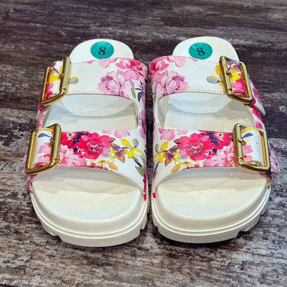 Nine West Shoes Womens Size 8‎ Double Buckle Slide Sandals Floral Summer NEW - Picture 2 of 11